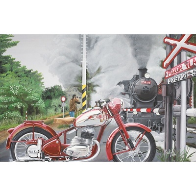 Obraz - Jawa 250 pérák - lokomotiva (plátno 120x80 cm)