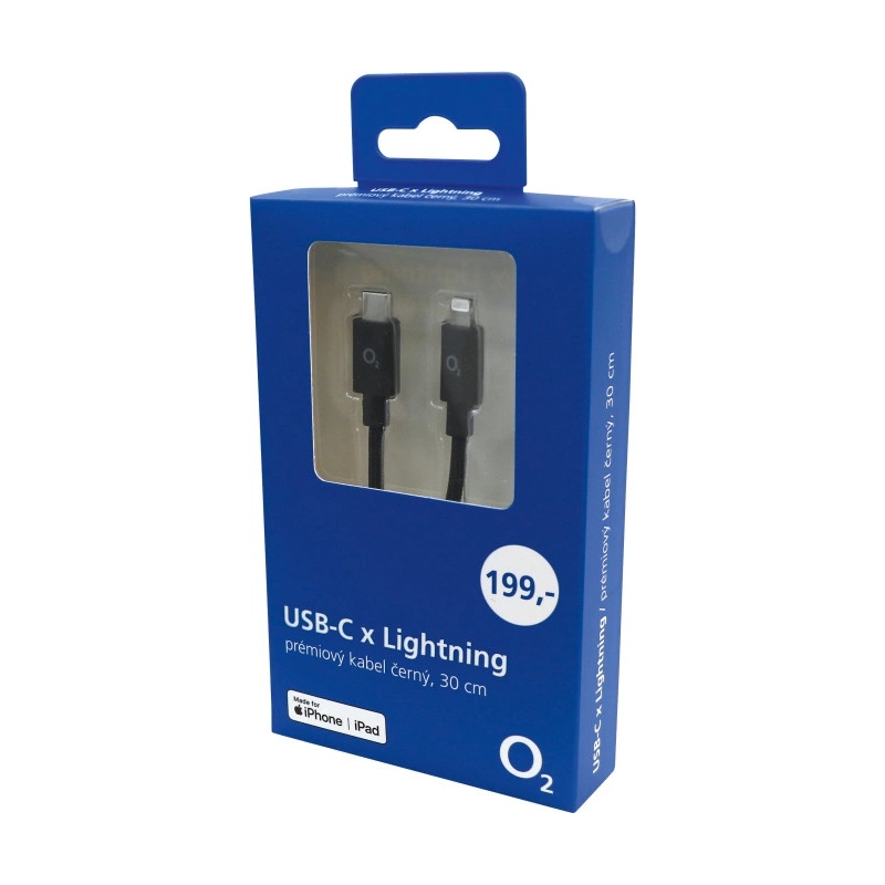 O2 196136 USB-C / Lightning, 30cm, čenrý