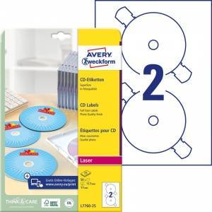 Avery Zweckform CD/DVD Plates Labels, 25 pieces