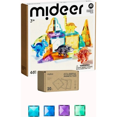 Mideer SADA Stavebnica Dinosaury 48 ks + Magnetické dieliky chladné farby CELKOM 68 ks