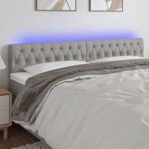 vidaXL LED горна табла за легло, светлосива, 200x7x78/88 см, плат (3121970)