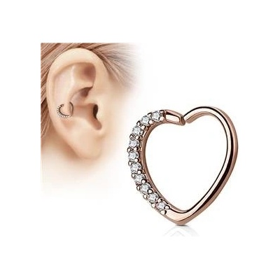 Šperky4U zlacený piercing do nosu ucha srdce čiré kamínky N0060-RDC