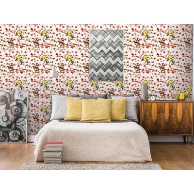 DIMEX ART Луксозна флизелинова тапета розова череша с птици