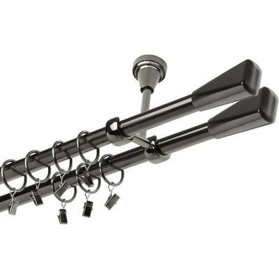 OK-GarnýžeCZ - Garnýž kovová dvouřadá 19mm Trapez double onyx 340 cm do stropu / kroužky s žabkou