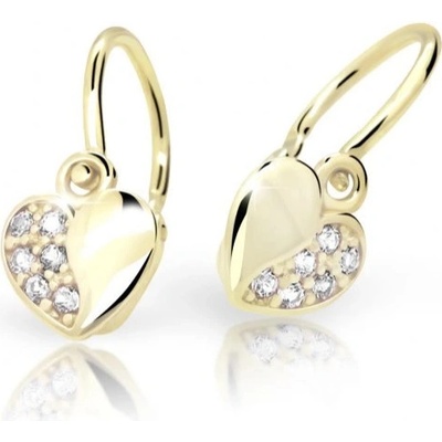 Zodiax zlaté žluté naušnice srdíčka plná s bílými kamínky 2160