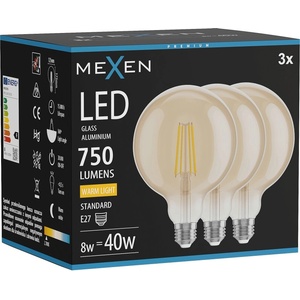 Mexen Vintis 3x LED филамент крушка E27, G125, 8W, Топла - 2700K, 750 lm, кехлибар (L158-E27-0827-50x03)