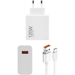 Xiaomi Захранване за ел. мрежа с USB-A изход с технология за бързо зареждане и USB-C кабел - Xiaomi Wall Charger USB-A 120W MDY-14-EE + USB-C Cable (бял) (MDY-14-EE)