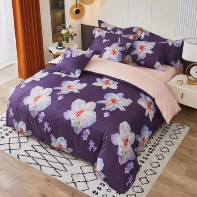 TiaHome 3 dielne obliečky krep polycotton Nela fialová 140x200 70x90