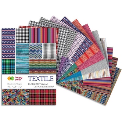 Happy Color Blok se vzorovanými papíry textil 80g/m2 A4 15 listů 30 vzorů HA 3808 2030 T