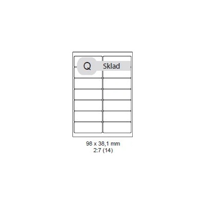 Print etikety 98x38,1 mm biele 14ks (Print etikety 98x38,1 mm, biele, 14ks/A4, 100 A4/bal)