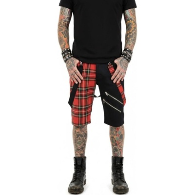 Punk kraťasy BOČNÍ KAPSY ČERVENÉ KÁRO ČERNÁ + KŠANDY pánské