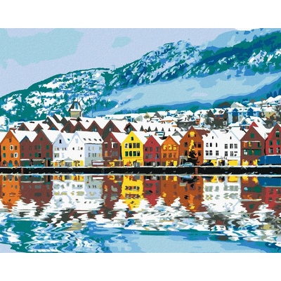 Zuty Malování Podle Čísel Městečko Bergen V Norsku 80 x 100 cm Plátno Rám