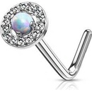 Šperky4U zahnutý piercing do nosu bílý opál N0092-WH