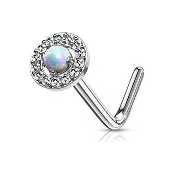 Šperky4U zahnutý piercing do nosu bílý opál N0092-WH