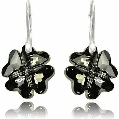 Swarovski Elements Clover krystal 19 mm Stříbrné náušnice visací šedo černý čtyřlístek 31262.1