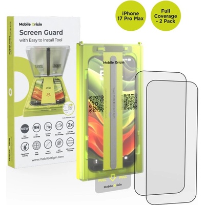 Mobile Origin 2 броя калени стъклени защитни покрития за дисплея на iPhone 17 Pro Max - Mobile Origin Screen Guard Full Cover Tempered Glass With Applicator 2 Pack (черен-прозрачен) (SGA-F-i17ProMax-2pk)