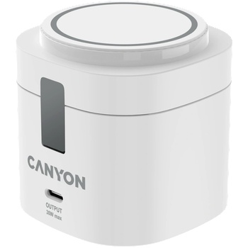 CANYON Безжична зарядна станция CANYON OnCharge 405, 4 in 1 Wireless Charging Stand, 30W max, Size: 70x70x70.3mm, weight: 414g, with 65W charger and 1M cable, white (CNS-WCS405W)