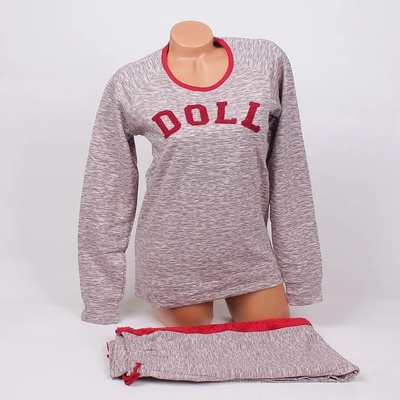 Ватирана пижама с ефектен десен в сиво-бежово