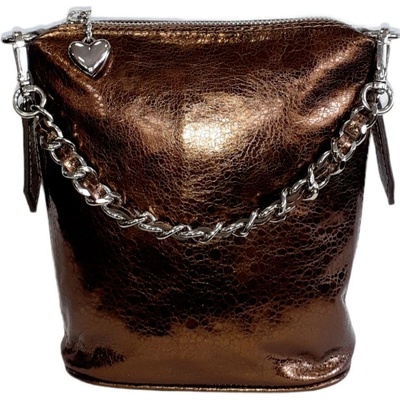 Facebag menší kožená crossbody metalíza 6034 hnědá
