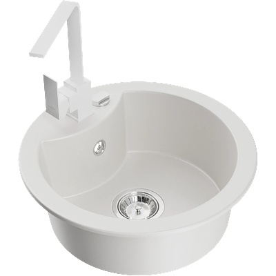 Mexen Diego мивка от гранит с 1 отделение и кухненски смесител Rita, бял - 6512-20-670300-20 (6512-20-670300-20)