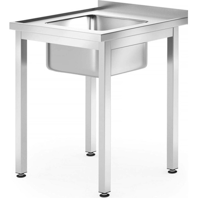 Levý boční stolek s jedním umyvadlem bez police - přišroubovaný, HENDI, Kitchen Line, 600x700x(H)850mm
