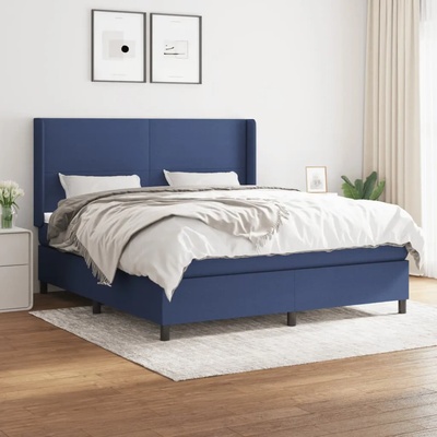 vidaXL Боксспринг легло с матрак, синьо, 160x200 см, плат (3131287)