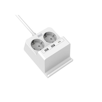 Well Удължител Well, Безжично зарядно, 2 гнезда, 2 USB-A порта, 1 USB-C порт, 2 м, Кабел 3 x 1, 5 мм, Бял (EXTS-2S2M-PROT/USBC3W-WL)