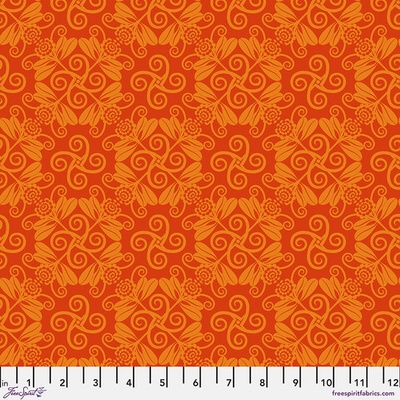 Bavlněná látka geometrická oranžová | Jane Sassaman – Gloriosa Garden – Lattice Orange