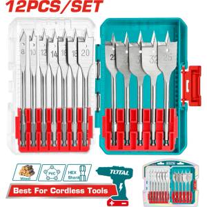 TOTAL Комплект плоски свредла за дърво TOTAL Industrial, 12 броя, 1/4" , Ø 8 - 32 mm (TL IND TACSDL1206)
