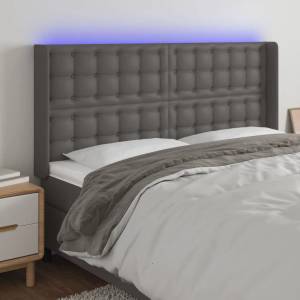 vidaXL LED горна табла за легло, сива, 203x16x118/128 см (3124160)