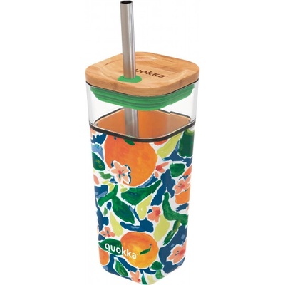 Quokka Sklenený cestovný hrnček so slamkou Liquid Cube Oranges 540 ml
