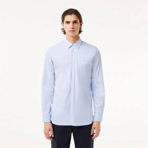 Lacoste Slim Fit Striped Stretch Poplin Shirt - Light Blue