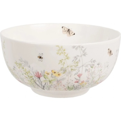 Clayre & Eef Bílá porcelánová miska na polévku s lučními květinami a motýlky Wildflower Fields 500 ml
