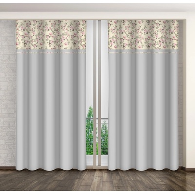 Dvojfarebná krémovo-sivý dekoračný záves s motívom ruží sivá Šírka 160 cm | Dĺžka 250 cm