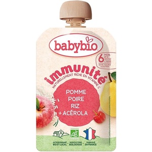 Babybio Био плодов мус за имунитет Babybio - Ябълка, круша, ориз и ацерола, 6 м+, 100 g (3288131541303) - ozone