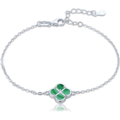 Minet Stříbrný náramek čtyřlístek s malachitem JMAS7058ZB19