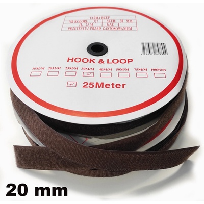 Pásek na suchý zip HÁČEK a SMYČKA SET hnědý 20 mm balení 25 m