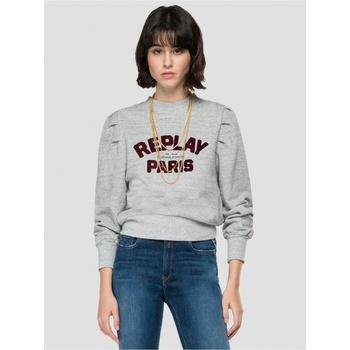 Replay Světle šedá dámská vzorovaná mikina s nařasenými rukávy