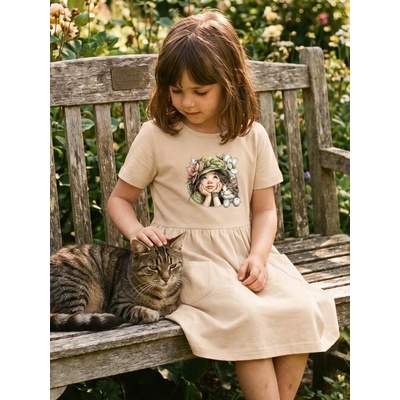 Dievčenské šaty GIRL and CAT s krátkym rukávom béžová