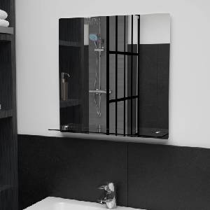 vidaXL Стенно огледало с рафт, 50x50 см, закалено стъкло (249437)
