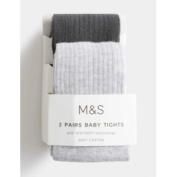 Marks & Spencer Комплект 2 бр. чорапогащи с ребрест десен и висок дял памук (0-3 години) Marks & Spencer сив Marks & Spencer | Siv | Момчешки | 6-12 месеца