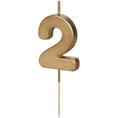 PartyDeco svíčka zlatá na špejli číslo 2 – Sleviste.cz