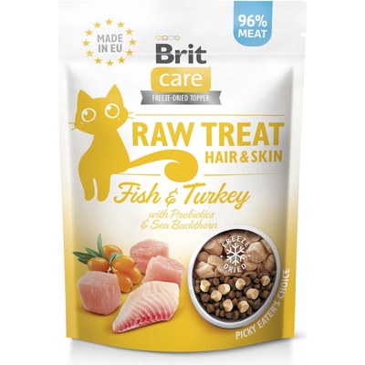 BRIT Raw Treat Cat Hair & Skin Fish & Turkey maškrty pre mačky 40 g