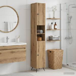 vidaXL Шкаф за баня с отворена рафт BREDA Дъб артизан 30 x 31 x 190 см (897484)