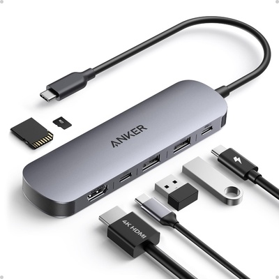 Anker Anker Multi Port 7в1 хъб, USB-C, 4K, 85W, сив (A83D2HA1)