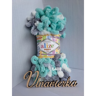Alize Puffy Color 6408- tyrkys-biela-siva