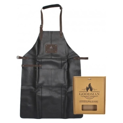 Goodman kožená grilovací zástěra BBQ v dárkové krabičce černá