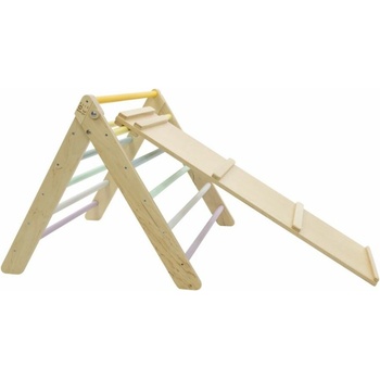 Montessori ELIS DESIGN Piklerovej trojuholník light + doska 2v1 natur modré priečky