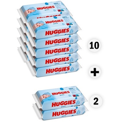 Huggies Бебешки мокри кърпички Huggies - Pure, 12 x 56 броя (5029054659632)