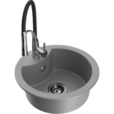 Mexen Diego еднокоморна гранитна мивка с кухненски смесител Aster, сива - 6512-71-73450-07-B (6512-71-73450-07-B)